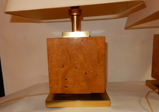 1950/70 'Pair Of Art Deco Lamps Golden Brass And Speckled Maple Magnifier - Image 6