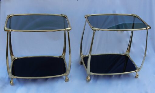 1970/80 'Pair of Gilt Bronze Tables in 2 Levels In The Style of Art Nouveau Trays Glass and Opaline 52 X 37 cm