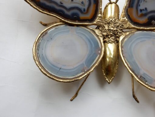 Bronze or brass butterfly sconce, 4 bulbs, agate wings, good condition, circa 1970, Wings: 53 X 50 H CM - Image 3