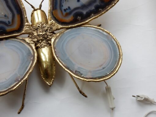 Bronze or brass butterfly sconce, 4 bulbs, agate wings, good condition, circa 1970, Wings: 53 X 50 H CM - Image 4