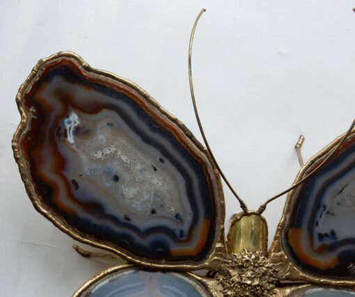 Bronze or brass butterfly sconce, 4 bulbs, agate wings, good condition, circa 1970, Wings: 53 X 50 H CM - Image 5