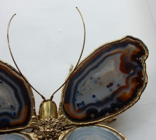 Bronze or brass butterfly sconce, 4 bulbs, agate wings, good condition, circa 1970, Wings: 53 X 50 H CM - Image 6