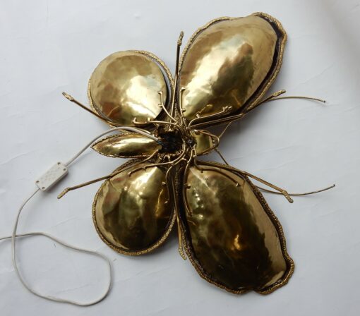 Bronze or brass butterfly sconce, 4 bulbs, agate wings, good condition, circa 1970, Wings: 53 X 50 H CM - Image 7