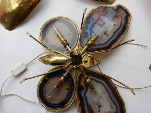 Bronze or brass butterfly sconce, 4 bulbs, agate wings, good condition, circa 1970, Wings: 53 X 50 H CM - Image 11