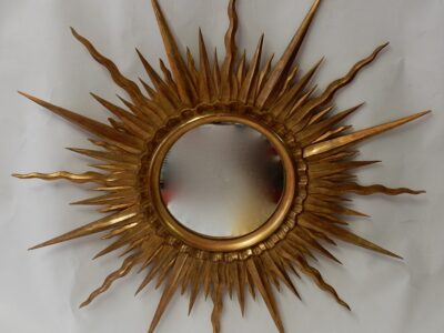 1950/70 ' Miroir Soleil Bois Doré Convexe Diamètre 87 Cm