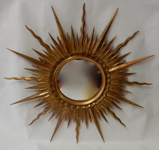 1950/70 ' Miroir Soleil Bois Doré Convexe Diamètre 87 Cm