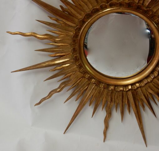 1950/70 ' Miroir Soleil Bois Doré Convexe Diamètre 87 Cm – Image 4