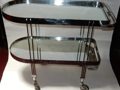 1930' Grande Desserte Art Déco Laiton et Acier Chromé Provenance Palace Parisien Dlg Subes ou Jacques  Adnet Pour Hermés