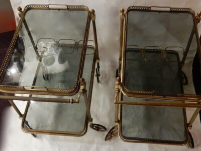 1970 ' Pair Of Rolling Bar in Bronze and Gold Brass Maison Bagués(HOLD)