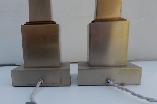 1950/70 Pair Of Lamps In Brass And Bronze Obelisks Silver And Gold Signed Charles - Image 2