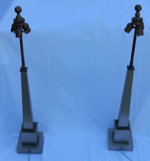 1950/70 Pair Of Lamps In Brass And Bronze Obelisks Silver And Gold Signed Charles - Image 4