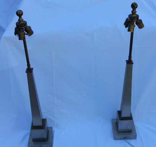 1950/70 Pair Of Lamps In Brass And Bronze Obelisks Silver And Gold Signed Charles - Image 7