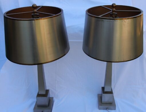 1950/70 Pair Of Lamps In Brass And Bronze Obelisks Silver And Gold Signed Charles - Image 11