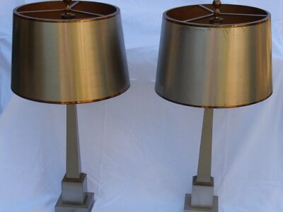 1950/70 Pair Of Lamps In Brass And Bronze Obelisks Silver And Gold Signed Charles