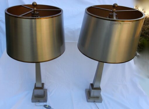 1950/70 Pair Of Lamps In Brass And Bronze Obelisks Silver And Gold Signed Charles - Image 15