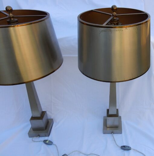 1950/70 Pair Of Lamps In Brass And Bronze Obelisks Silver And Gold Signed Charles - Image 16