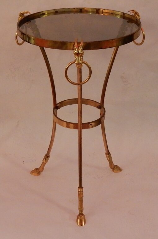 1950/70' Guéridon Tripode En Bronze Doré Décor N 3 Maison Charles Orné De Têtes De Boucs Diamètre 35 Cm(réservé) – Image 10