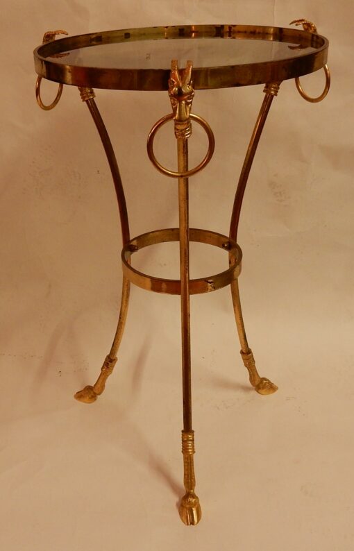 1950/70' Guéridon Tripode En Bronze Doré Décor N 3 Maison Charles Orné De Têtes De Boucs Diamètre 35 Cm(réservé) – Image 9