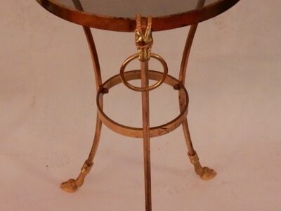 1950/70 'Pedestal Tripod Table In Gilt Bronze Decor N 3 Maison Charles Decorated With Goat Heads Diameter 35 Cm