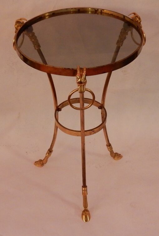 1950/70' Guéridon Tripode En Bronze Doré Décor N 3 Maison Charles Orné De Têtes De Boucs Diamètre 35 Cm(réservé)