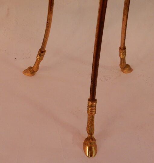 1950/70' Guéridon Tripode En Bronze Doré Décor N 3 Maison Charles Orné De Têtes De Boucs Diamètre 35 Cm(réservé) – Image 6