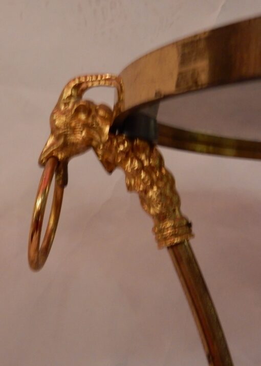 1950/70' Guéridon Tripode En Bronze Doré Décor N 3 Maison Charles Orné De Têtes De Boucs Diamètre 35 Cm(réservé) – Image 3