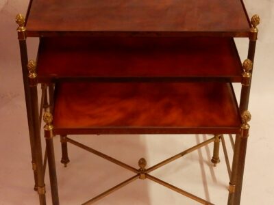 1970 'Series Of 3 Nesting Tables Maison Baguès In Gilt Bronze, 3 Amber Bakelite Trays