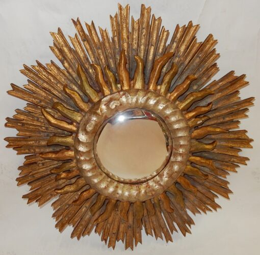 11950 'Convex Sun Mirror 2 Floors Golden And Silver Wood 63 Cm Diameter