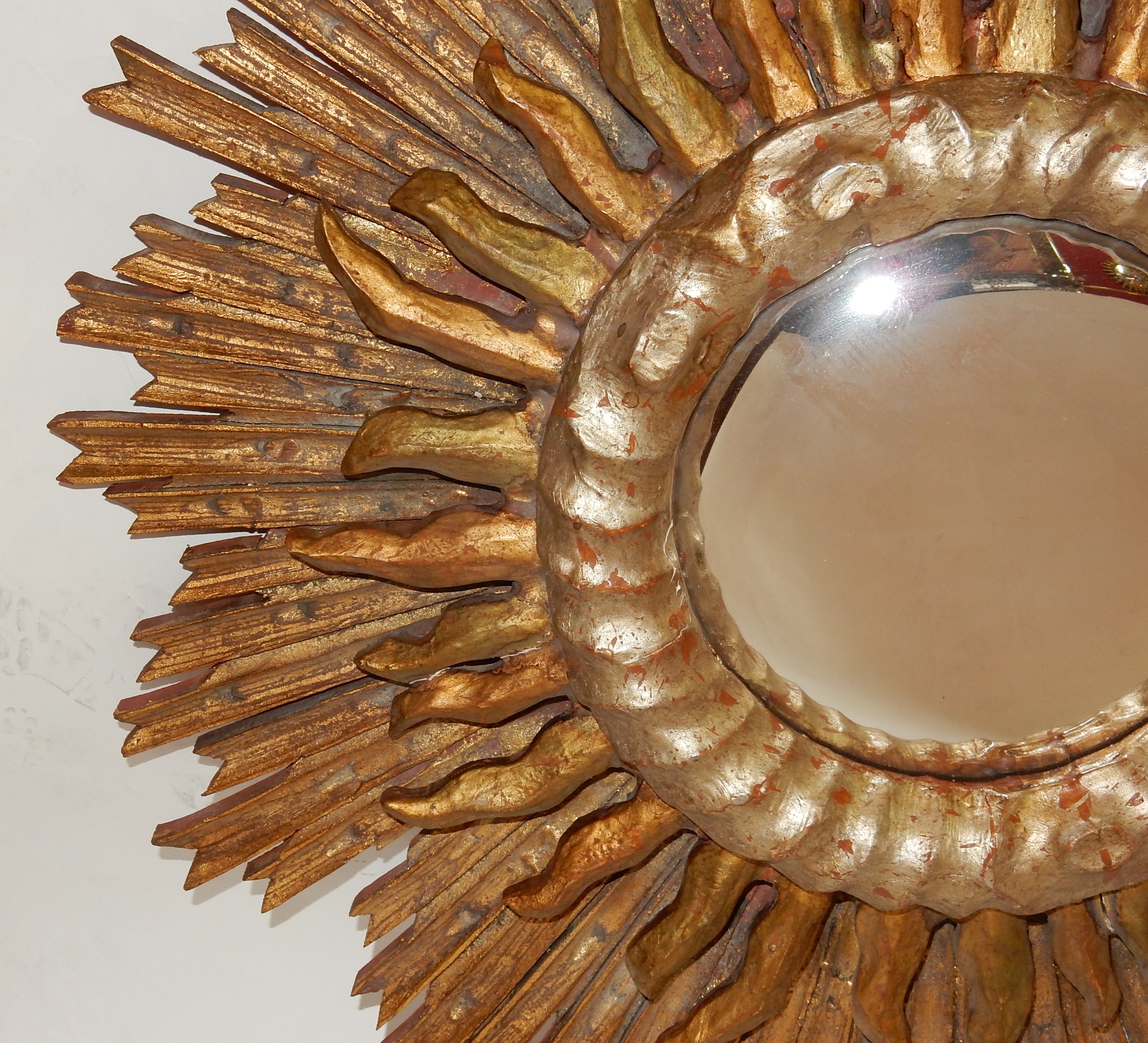 Miroir Convexe Décoratif Doré - Diamètre 17 Cm, Cadre Vagues Sculptées, Style Baroque, Avec Système D'accrochage