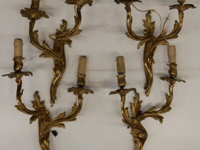 1970/80 Series Of 2 Pairs Of Sconces Dangling In Gilt Bronze Style LXV Signed Maison Baguès