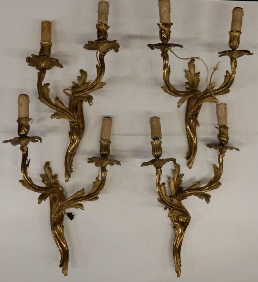 1970/80 Series Of 2 Pairs Of Sconces Dangling In Gilt Bronze Style LXV Signed Maison Baguès