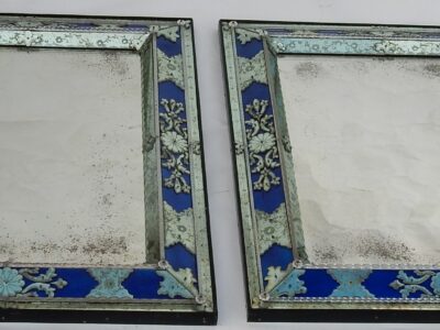 1970/80 Pair Of Louis 14 Style Venice Mirrors With Blue Glass Ornaments 96 X 77 cm