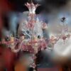 1950/70 Pair of Murano Chandeliers 5 Arms Natural Crystal and Pink Crystal - Image 2