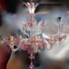 1950/70 Pair of Murano Chandeliers 5 Arms Natural Crystal and Pink Crystal - Image 3