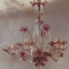 1950/70 Pair of Murano Chandeliers 5 Arms Natural Crystal and Pink Crystal - Image 6