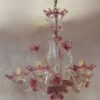 1950/70 Pair of Murano Chandeliers 5 Arms Natural Crystal and Pink Crystal - Image 7