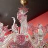 1950/70 Pair of Murano Chandeliers 5 Arms Natural Crystal and Pink Crystal - Image 14