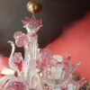 1950/70 Pair of Murano Chandeliers 5 Arms Natural Crystal and Pink Crystal - Image 15
