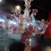 1950/70 Pair of Murano Chandeliers 5 Arms Natural Crystal and Pink Crystal - Image 16