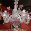 1950/70 Pair of Murano Chandeliers 5 Arms Natural Crystal and Pink Crystal - Image 18