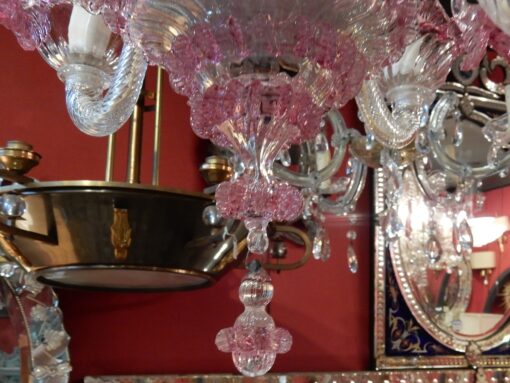 1950/70 Paire de Lustres Murano 5 Bras Cristal Naturel et Cristal Couleur Rose – Image 19