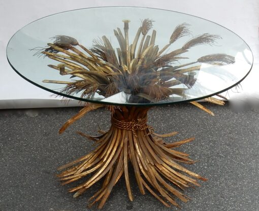1970' Guéridon Ou Table Basse Gerbe De Blé Style YSL Métal Doré – Image 6