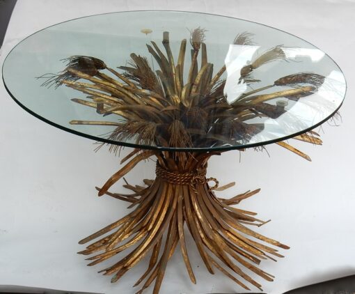 1970' Guéridon Ou Table Basse Gerbe De Blé Style YSL Métal Doré