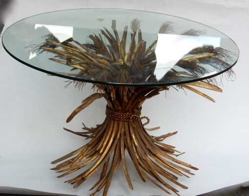 1970' Guéridon Ou Table Basse Gerbe De Blé Style YSL Métal Doré – Image 7