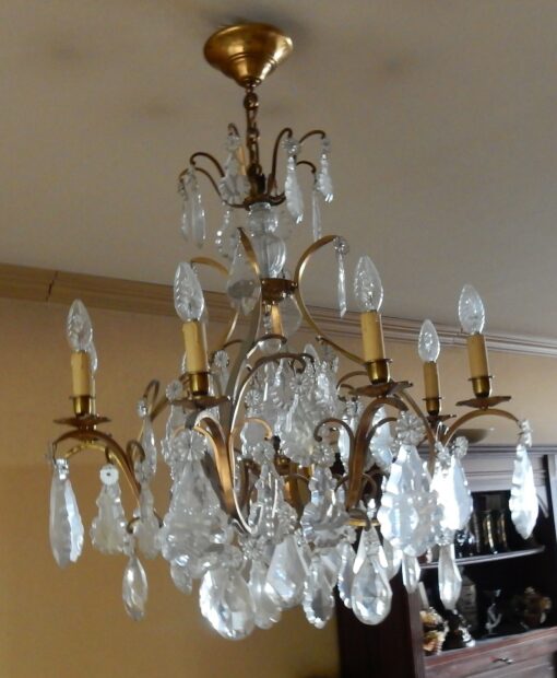 1950' Lustre Cage Style Louis XV A 8 Lumières Et Cristal Baccarat