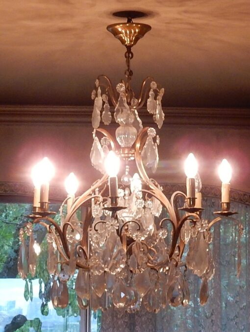 1950' Lustre Cage Style Louis XV A 8 Lumières Et Cristal Baccarat – Image 4