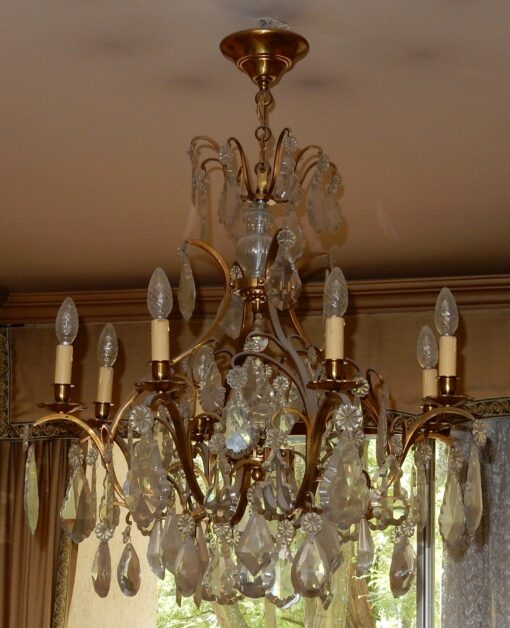1950' Lustre Cage Style Louis XV A 8 Lumières Et Cristal Baccarat – Image 2