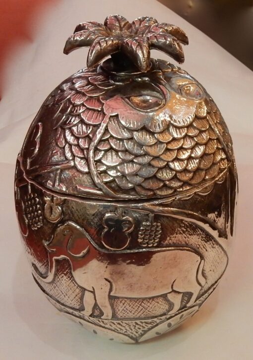 1950/70 Ice Bucket Pineapple Shape Animal Decor Silver Metal - Image 13