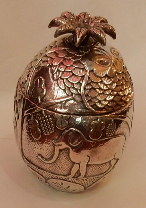 1950/70 Ice Bucket Pineapple Shape Animal Decor Silver Metal - Image 12