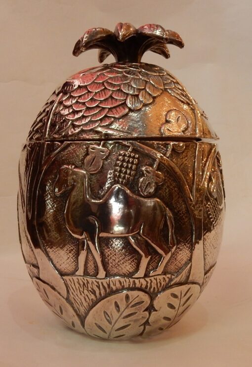 1950/70 Ice Bucket Pineapple Shape Animal Decor Silver Metal - Image 10